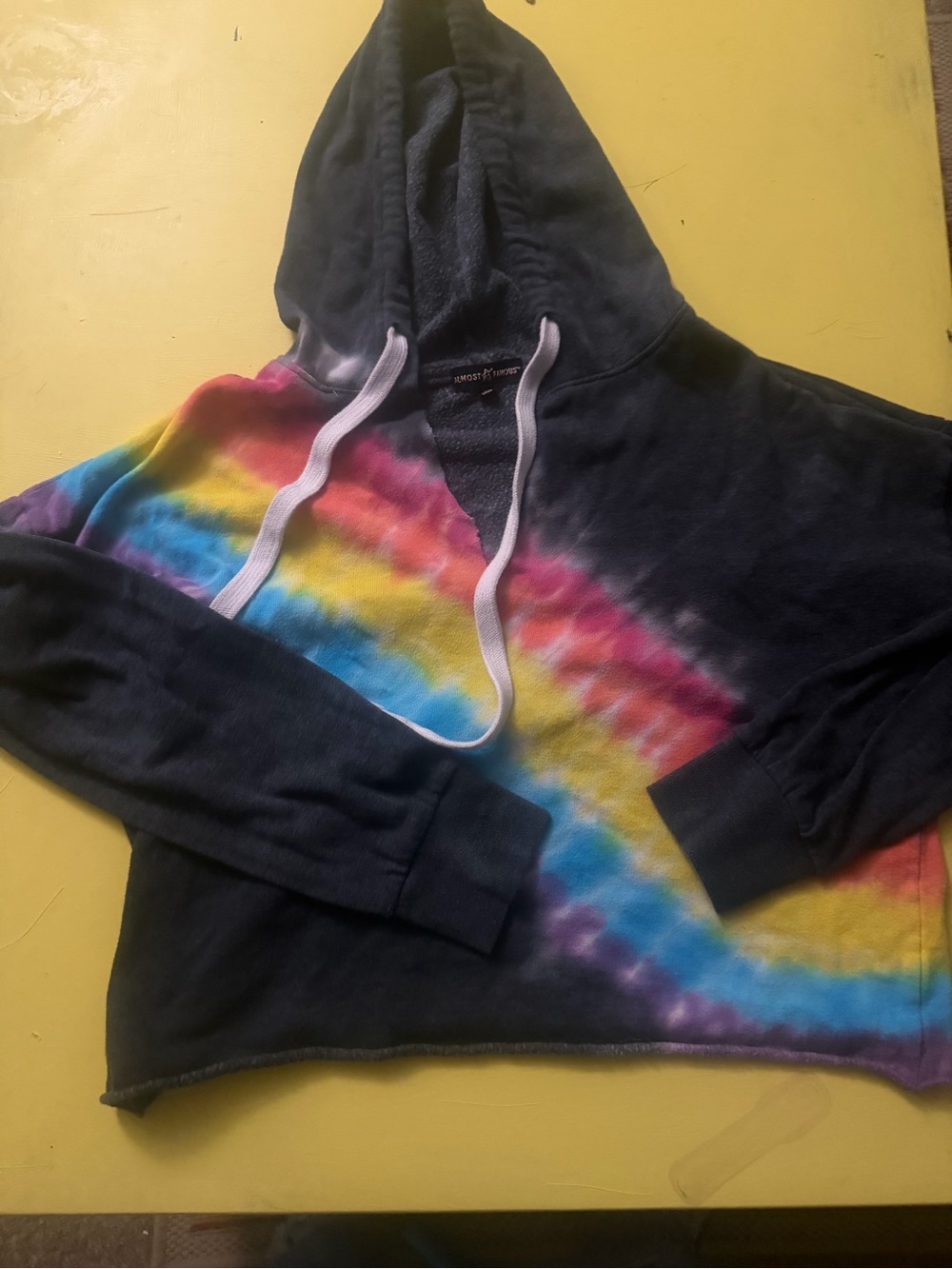 Almost Famous Navy Kids Hoodie with Rainbow Tie-Dye Stripe
